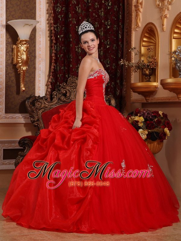 wholesale red ball gown sweetheart floor-length organza appliques quinceanera dress