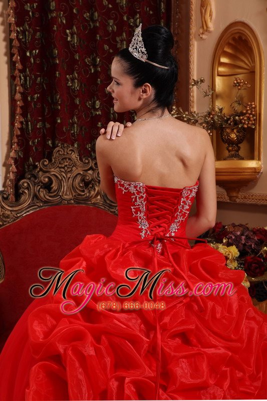 wholesale red ball gown sweetheart floor-length organza appliques quinceanera dress