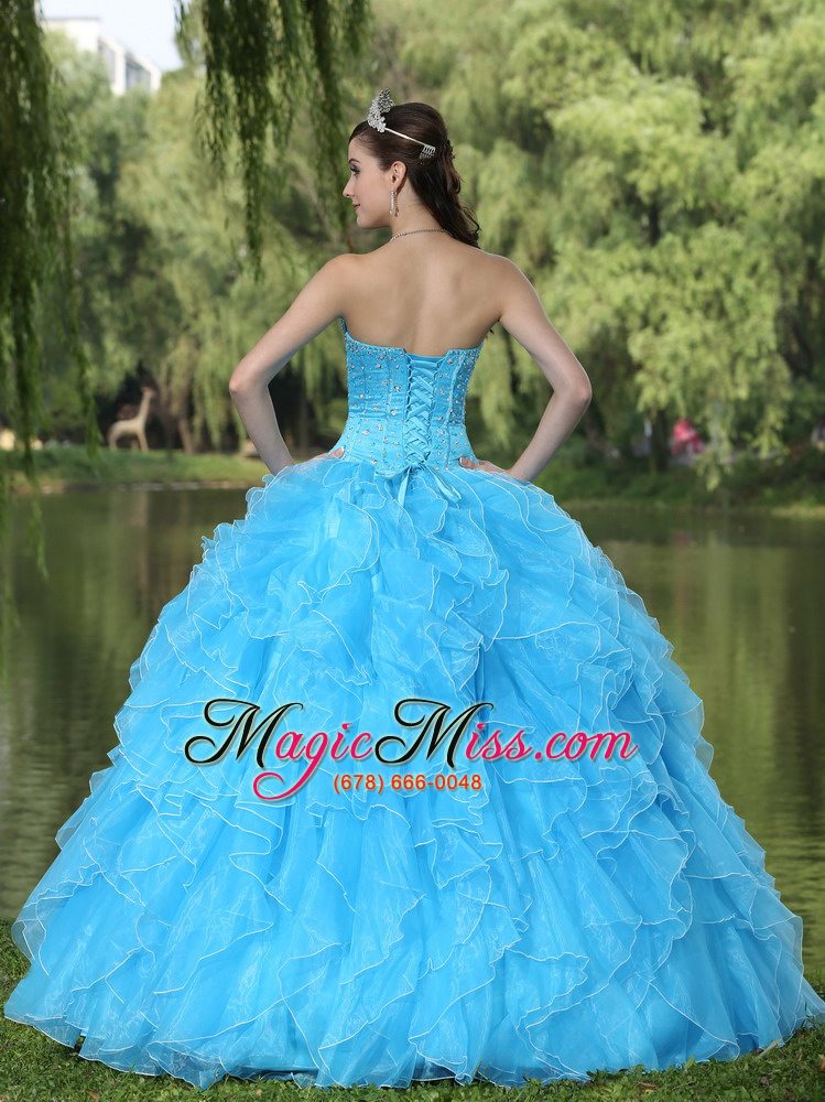 wholesale beaded ruffles layered decorate famous designer quinceanera dress with sweetheart aqua skirt