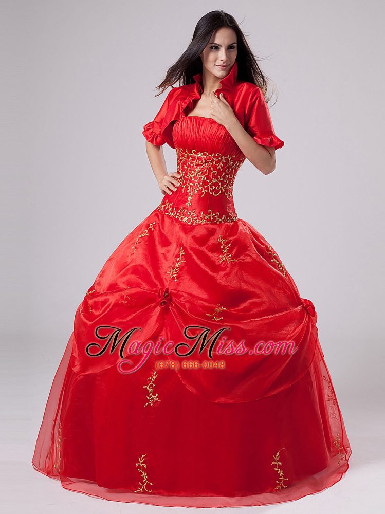 wholesale red 2013 quinceanera dress with embroidery and pick-ups organza for custom made