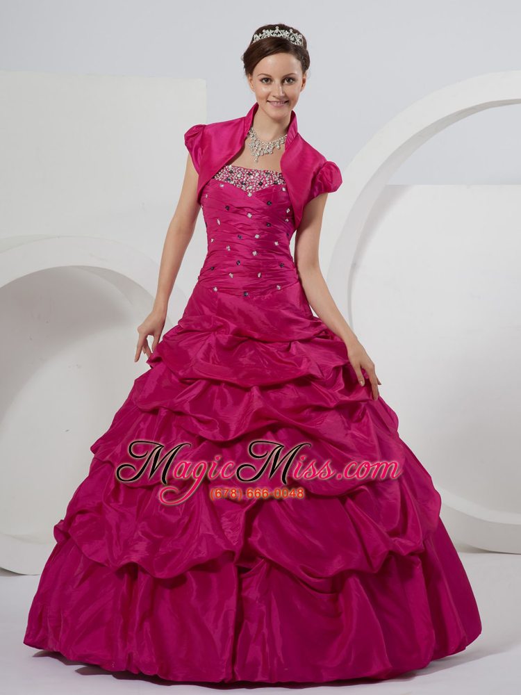 wholesale fuchsia quinceanera dress with beaded and pick-ups ball gown for custom made