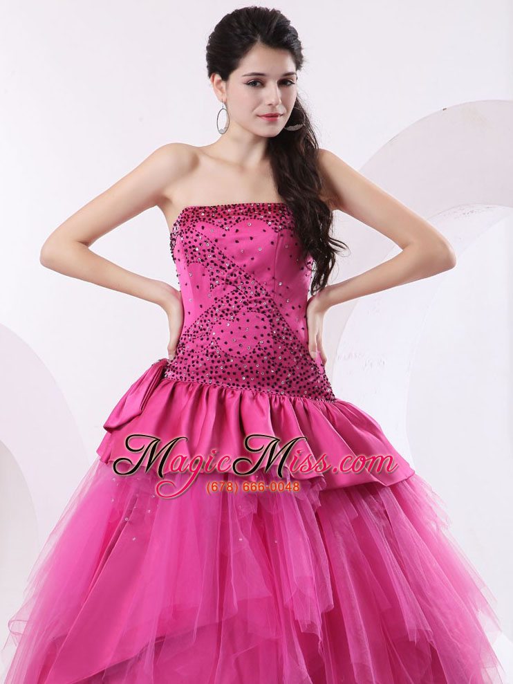 wholesale a-line hot pink prom dress with beading and floor-length
