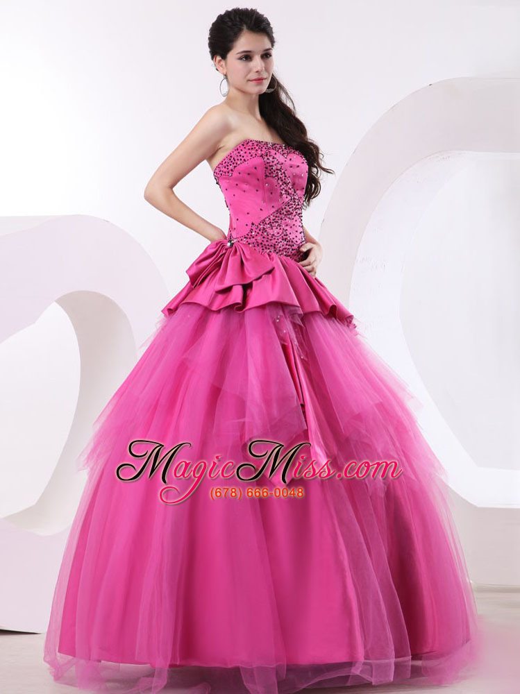 wholesale a-line hot pink prom dress with beading and floor-length