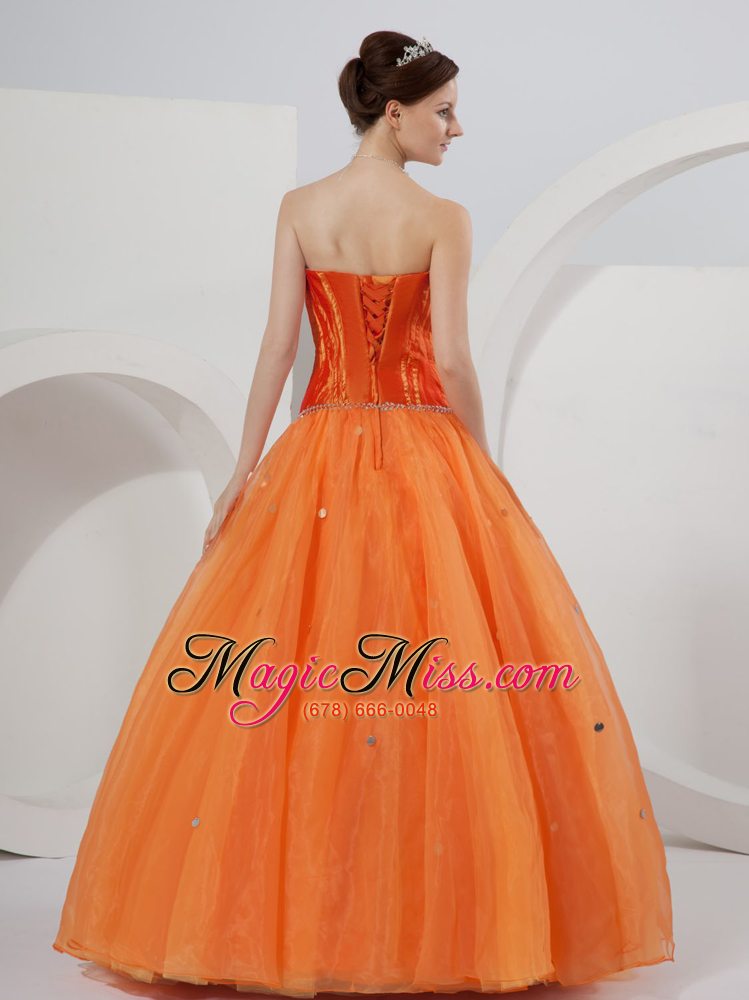 wholesale orange a-line strapless floor-length organza beading quinceanera dress