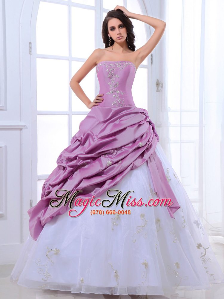 wholesale lavender and white quinceanera dress appliques and pick-ups 2013 with floor-length