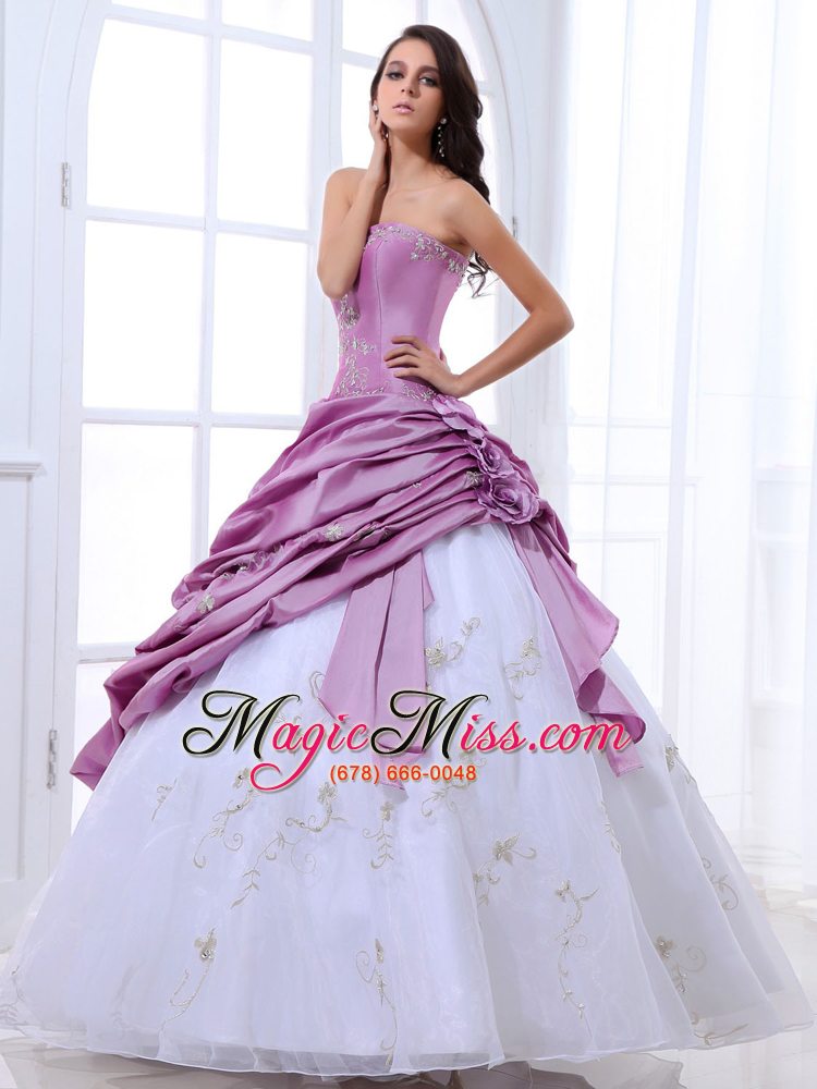 wholesale lavender and white quinceanera dress appliques and pick-ups 2013 with floor-length