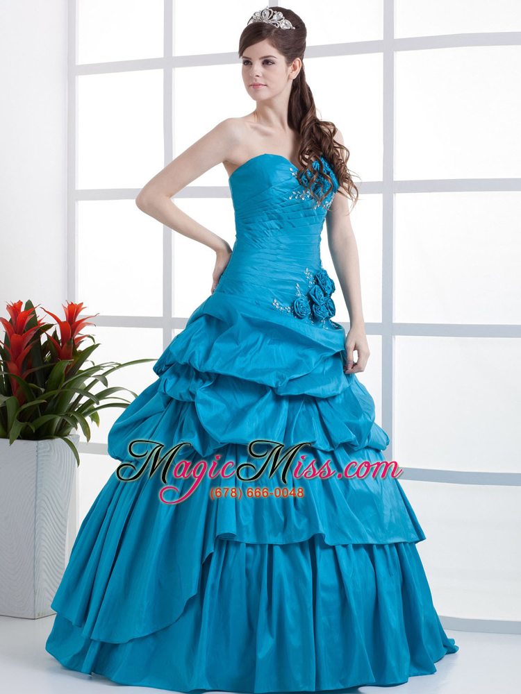 wholesale teal quinceanera dress sweetheart hand made flowers and ruffled layeres