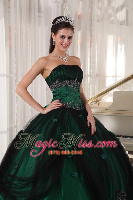 wholesale green ball gown strapless floor-length tulle and taffeta beading quinceanera dress