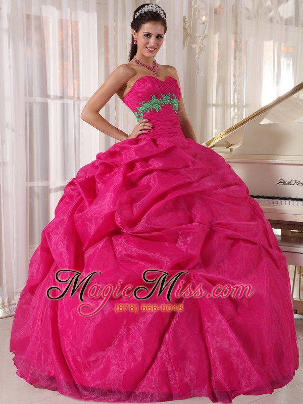 wholesale hot pink ball gown sweetheart floor-length organza appliques quinceanera dress