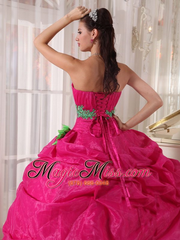 wholesale hot pink ball gown sweetheart floor-length organza appliques quinceanera dress