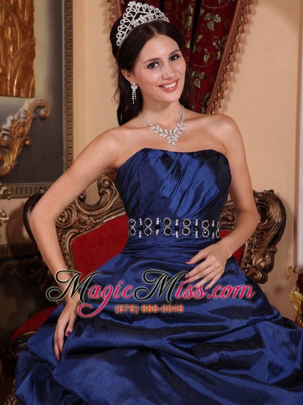 wholesale navy blue ball gown strapless floor-length tulle and taffeta beading quinceanera dress