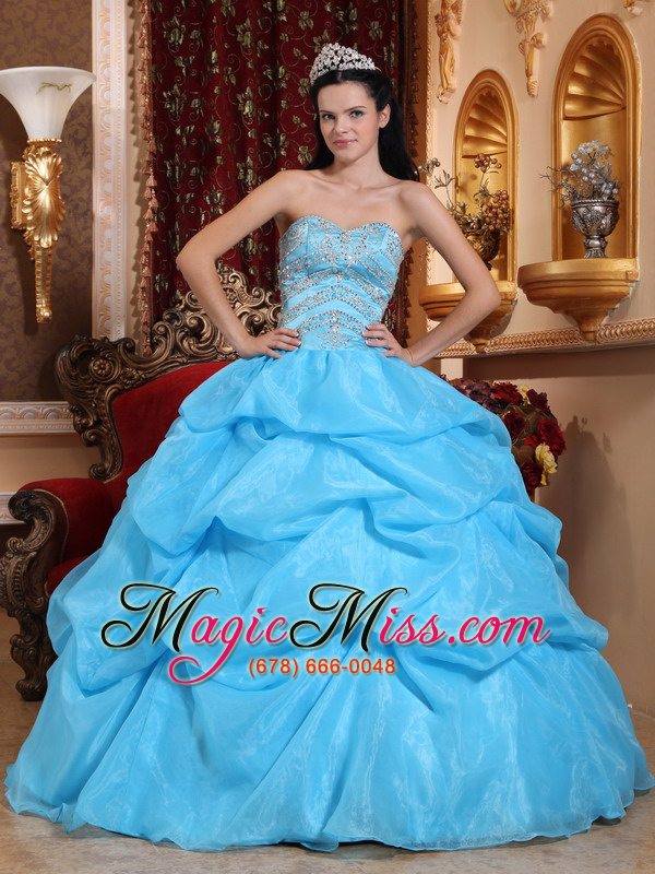 wholesale aqua blue ball gown sweetheart floor-length organza beading quinceanera dress