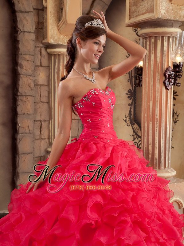 wholesale red ball gown sweetheart floor-length organza ruffles quinceanera dress