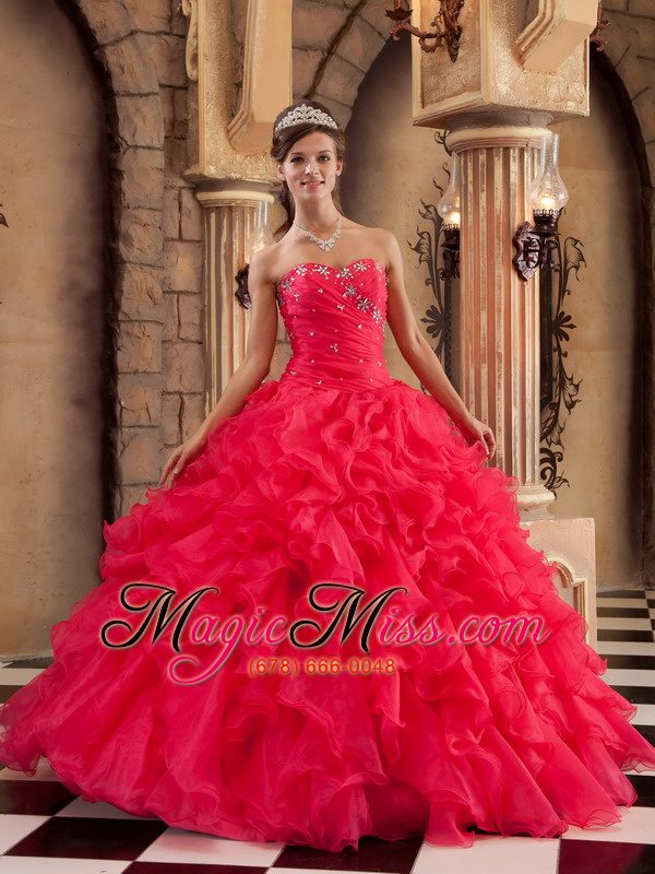wholesale red ball gown sweetheart floor-length organza ruffles quinceanera dress
