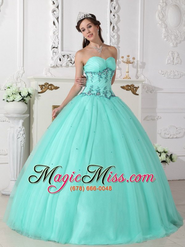 wholesale green ball gown sweetheart floor-length tulle and taffeta beading quinceanera dress