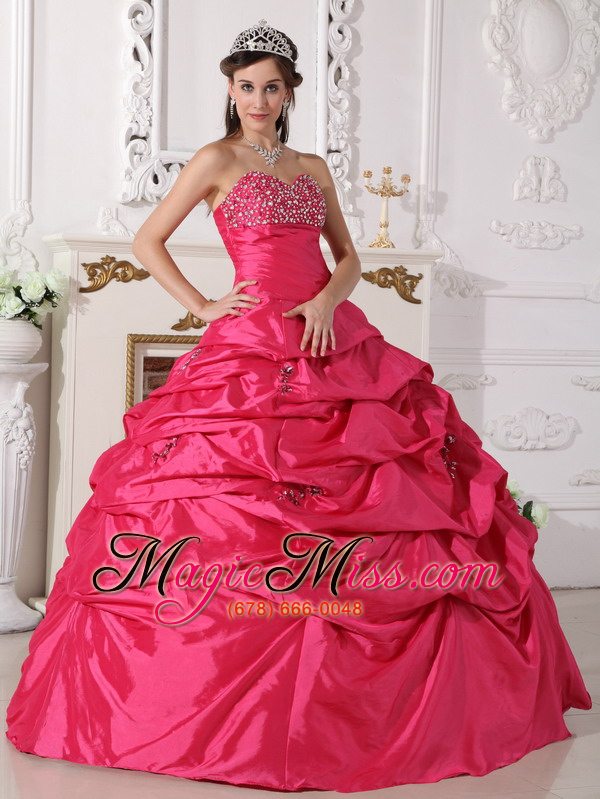 wholesale coral red ball gown sweetheart floor-length taffeta beading quinceanera dress