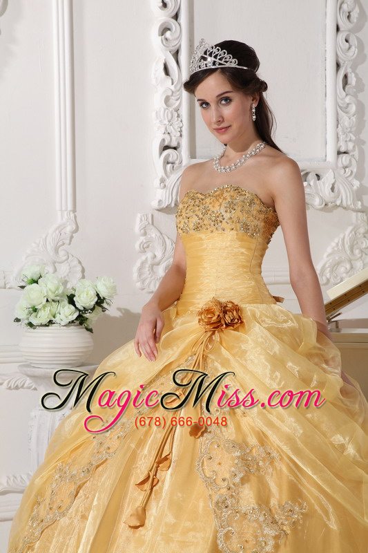 wholesale gold ball gown strapless floor-length organza embroidery with beading quinceanera dress
