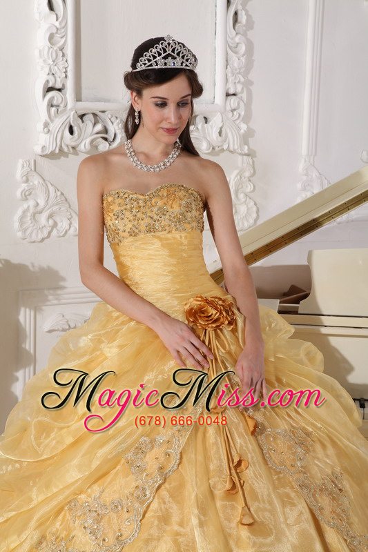 wholesale gold ball gown strapless floor-length organza embroidery with beading quinceanera dress