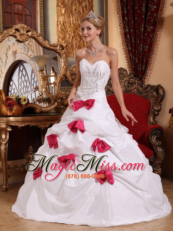 wholesale white a-line sweetheart floor-length taffeta beading and bowknots quinceanera dress