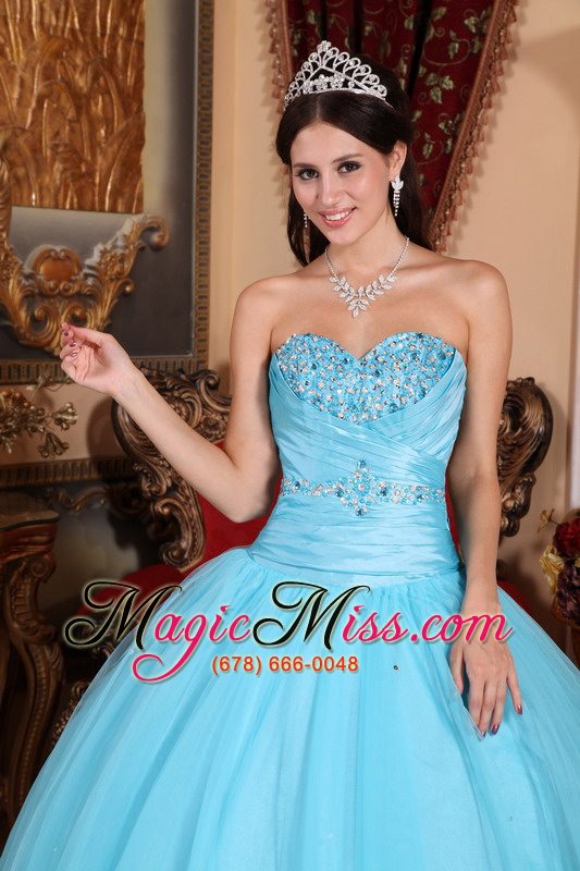 wholesale baby blue ball gown sweetheart floor-length tulle and taffeta beading and ruch quinceanera dress