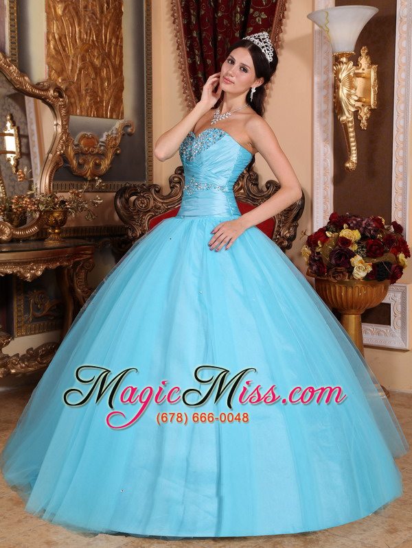 wholesale baby blue ball gown sweetheart floor-length tulle and taffeta beading and ruch quinceanera dress