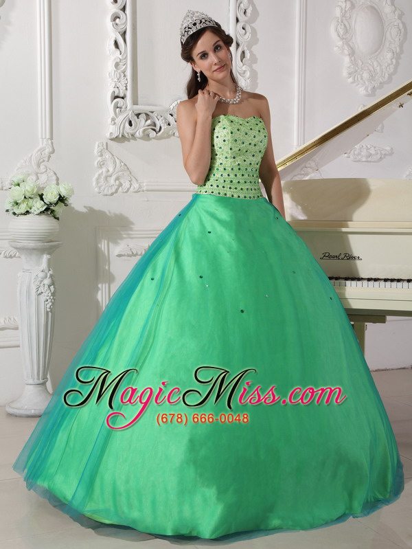 wholesale spring green ball gown sweetheart floor-length tulle beading quinceanera dress