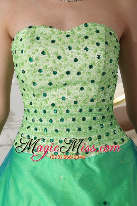 wholesale spring green ball gown sweetheart floor-length tulle beading quinceanera dress