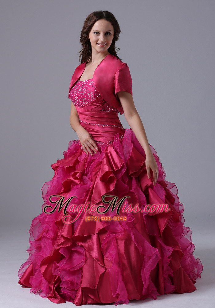 wholesale ball gown fuchsia ruffles beaded decorate bust quinceanera dress with ruch in maine