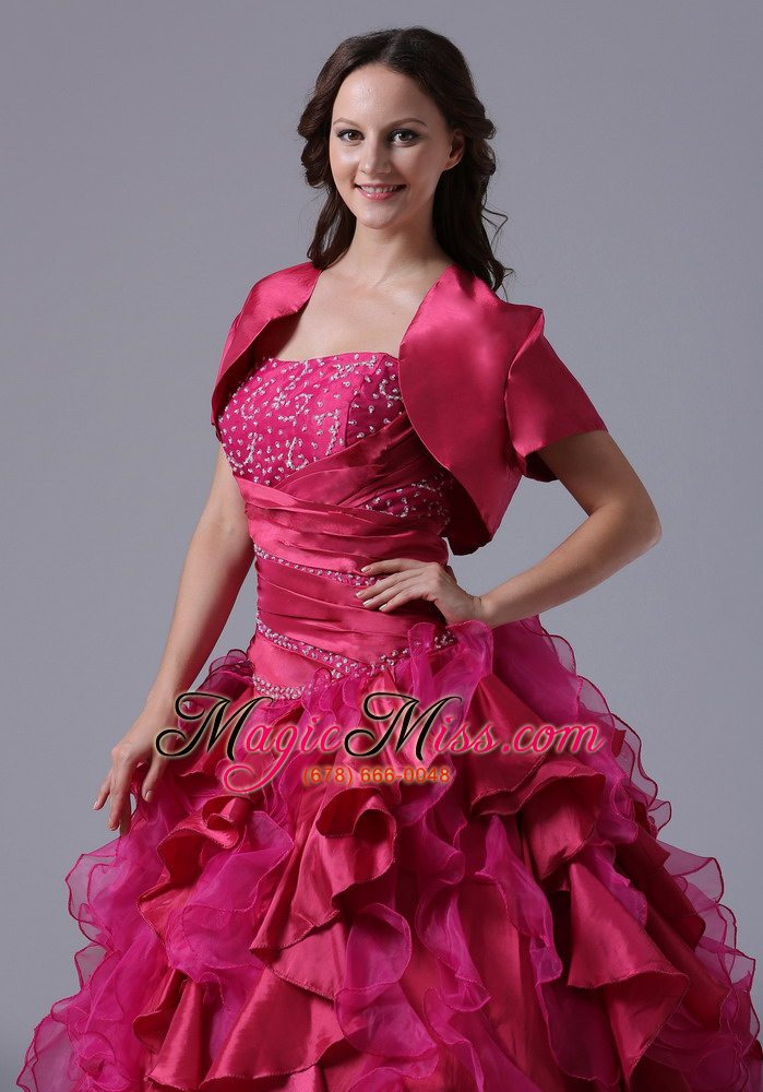 wholesale ball gown fuchsia ruffles beaded decorate bust quinceanera dress with ruch in maine