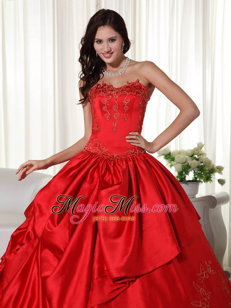 wholesale red ball gown sweetheart floor-length floor-length embroidery quinceanera dress