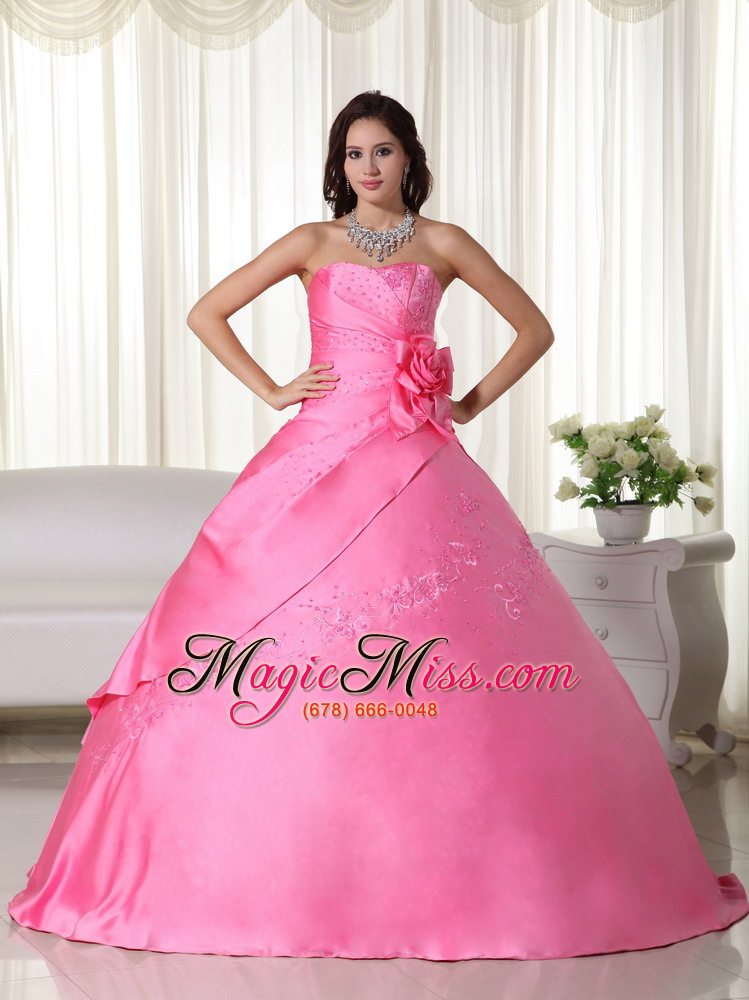 wholesale pink ball gown strapless floor-length taffeta beading quinceanera dress