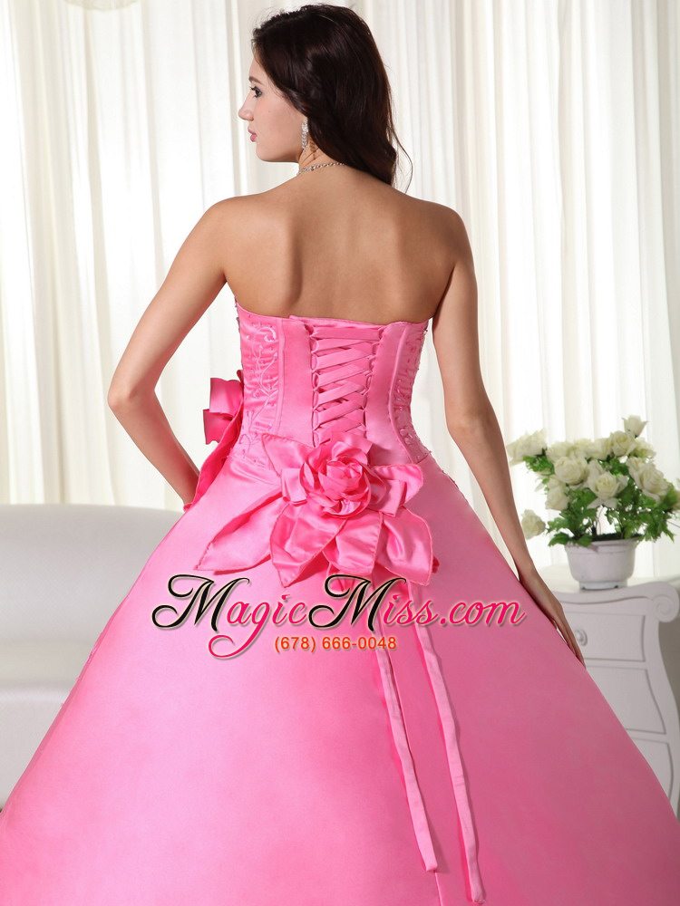 wholesale pink ball gown strapless floor-length taffeta beading quinceanera dress