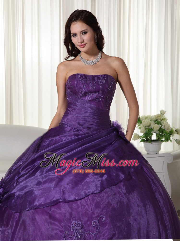 wholesale purple ball gown strapless floor-length tulle beading quinceanera dress
