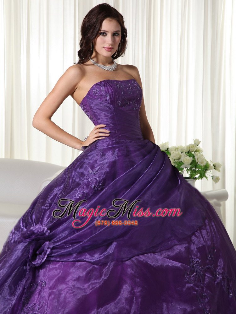 wholesale purple ball gown strapless floor-length tulle beading quinceanera dress