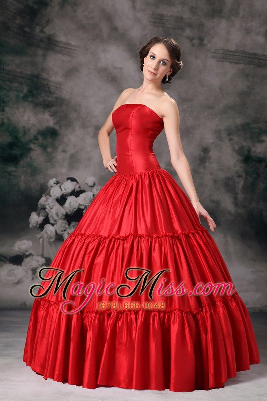 wholesale red ball gown strapless floor-length taffeta ruch prom / evening dress
