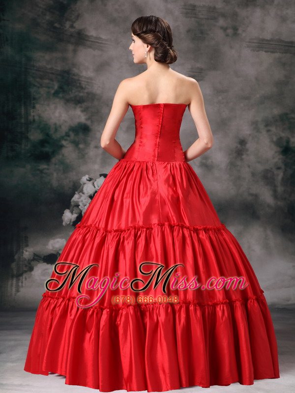 wholesale red ball gown strapless floor-length taffeta ruch prom / evening dress