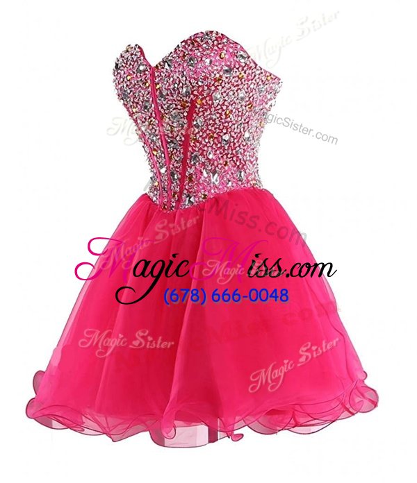 wholesale glorious coral red ball gowns sweetheart sleeveless organza mini length lace up beading prom dresses