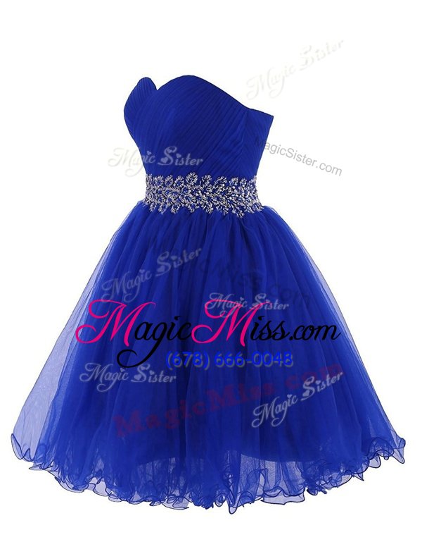 wholesale beautiful empire evening wear royal blue sweetheart organza sleeveless mini length lace up