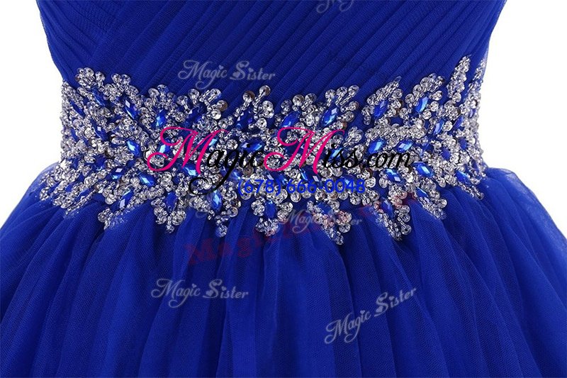 wholesale beautiful empire evening wear royal blue sweetheart organza sleeveless mini length lace up