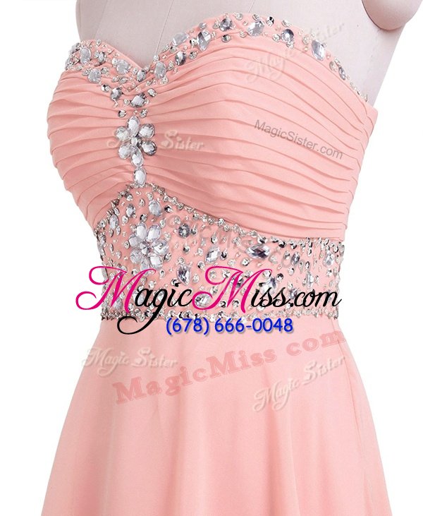 wholesale inexpensive pink organza lace up evening dress sleeveless mini length beading and belt