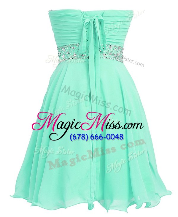 wholesale suitable sweetheart sleeveless dress for prom mini length beading and belt apple green organza