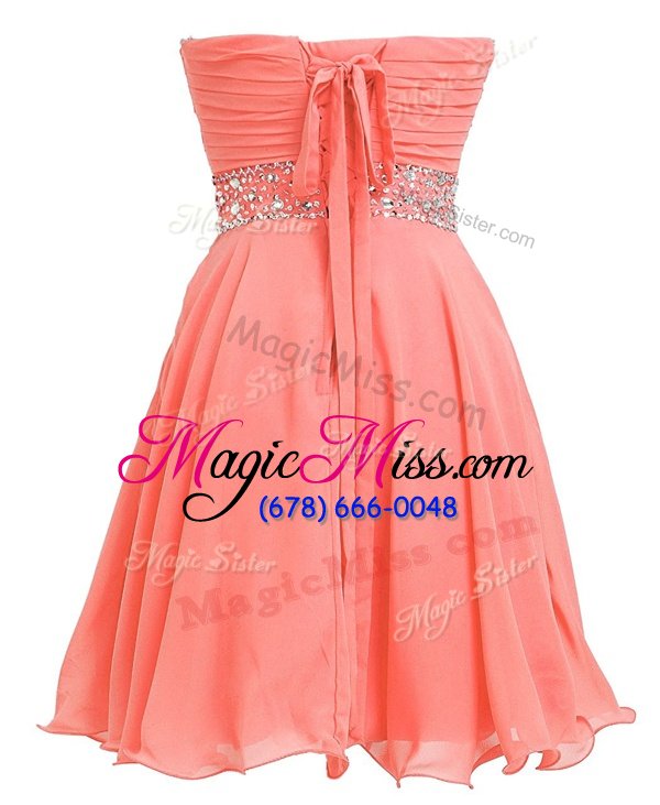 wholesale modern orange red lace up prom evening gown beading and belt sleeveless mini length