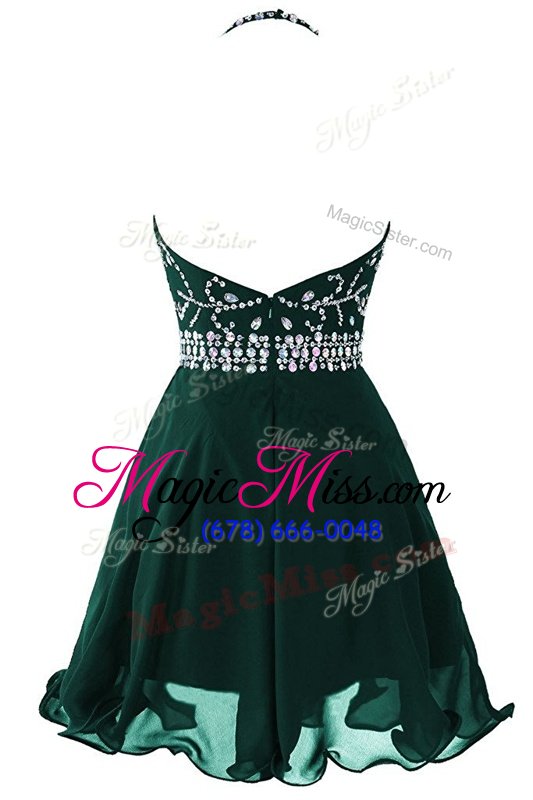 wholesale traditional scoop sleeveless organza mini length zipper club wear in olive green for with beading and belt