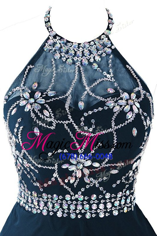 wholesale dazzling mini length navy blue prom gown scoop sleeveless zipper
