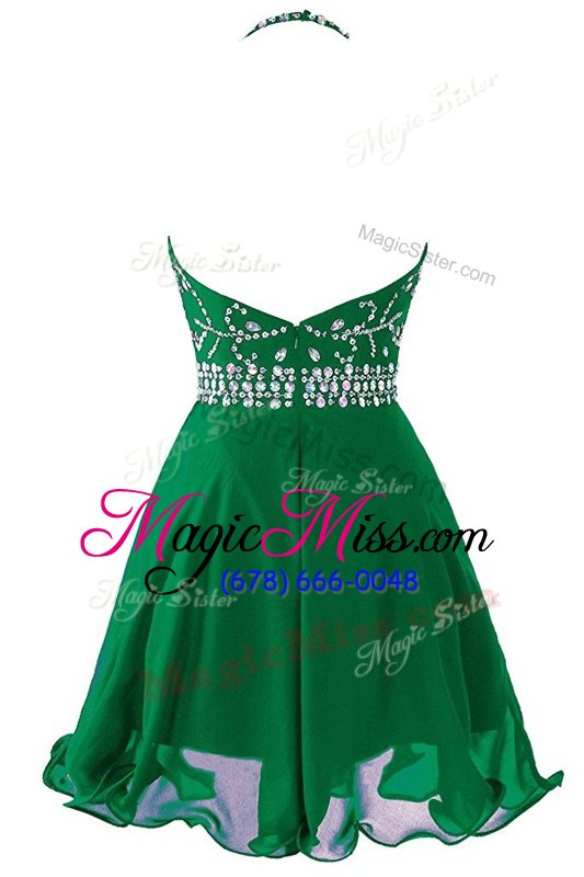 wholesale graceful scoop dark green organza zipper homecoming dress sleeveless mini length beading and belt