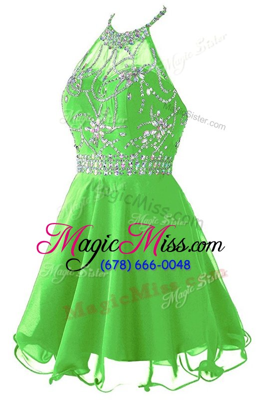 wholesale top selling apple green scoop neckline beading and belt prom dress sleeveless zipper
