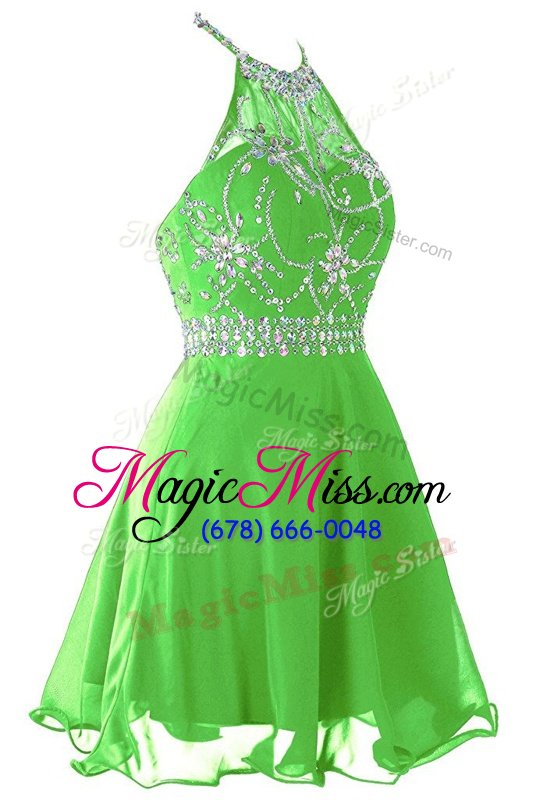 wholesale top selling apple green scoop neckline beading and belt prom dress sleeveless zipper