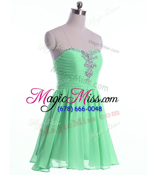 wholesale discount chiffon sweetheart sleeveless lace up beading prom gown in apple green