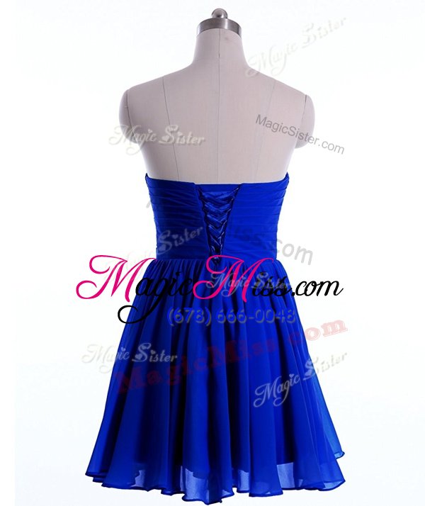 wholesale fabulous sleeveless mini length beading lace up evening dress with royal blue
