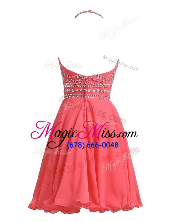 wholesale high end halter top sleeveless zipper knee length beading prom dress